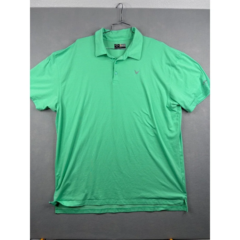 Callaway Opti-Dri Mens 2XLT Green Striped Short Sleeve Golf Polo Shirt 2XL Tall